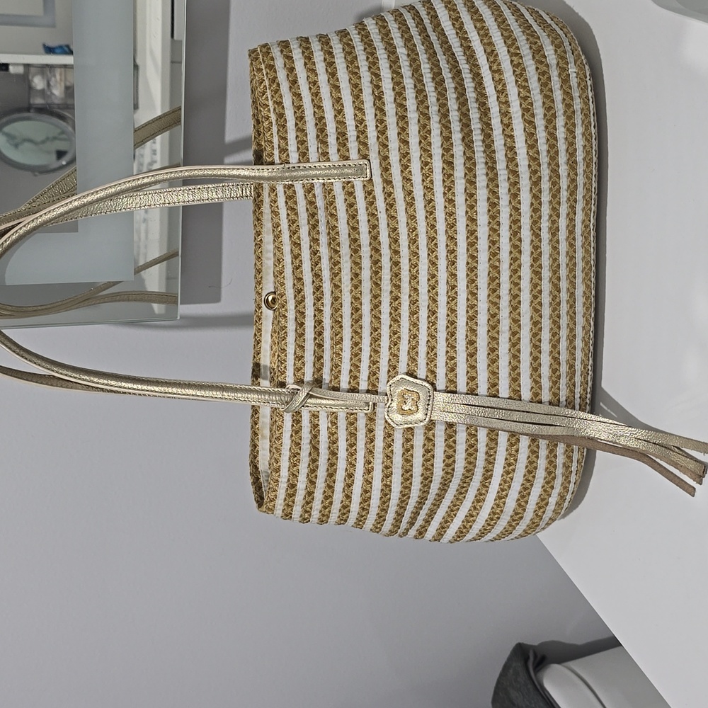ERICJAVITS triped Tan and White Tote Bag